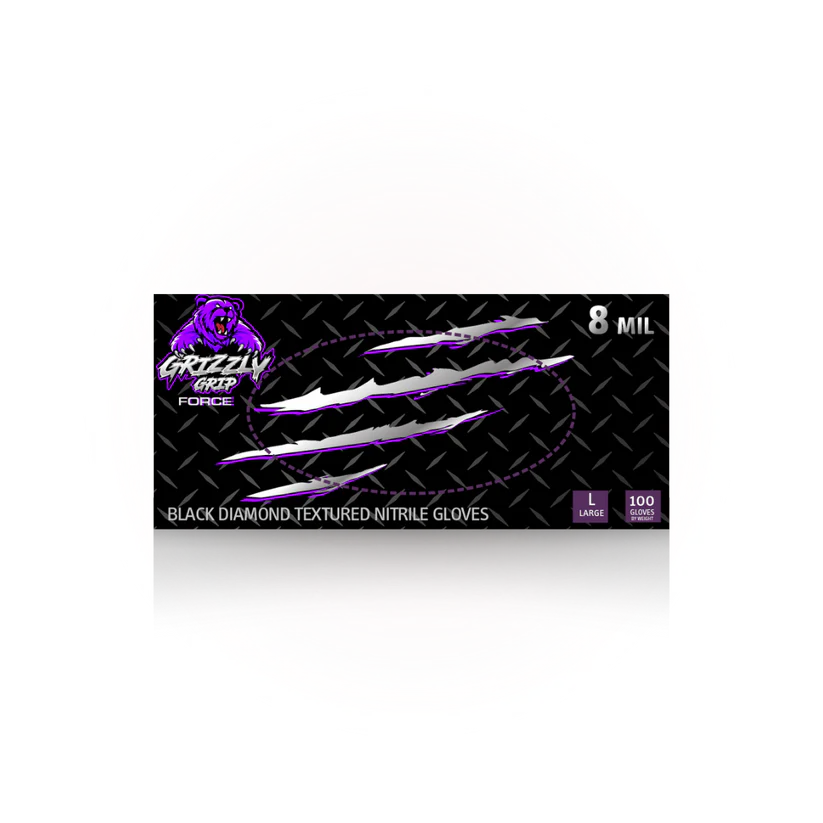 8 Mil Grizzly Grip Black Diamond Nitrile Gloves (100 Gloves/Box)