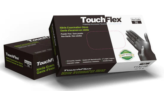 Nitrile Exam Gloves 5 Mil Black Box of 100 | TOUCHFLEX
